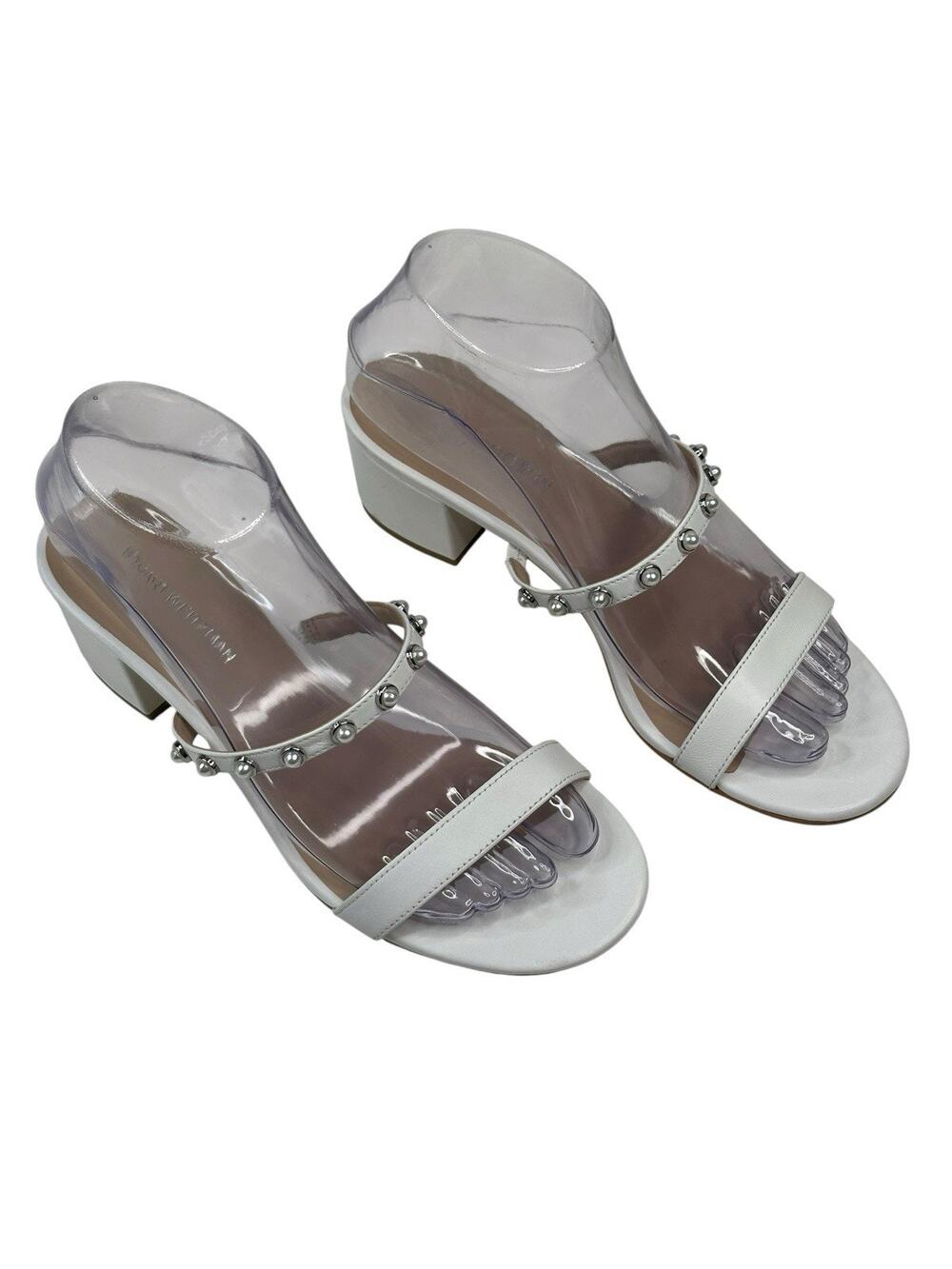 STUART WEITZMAN Pearly Strap Sandals White Leather Slip On Womens 7.5B New $475